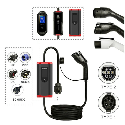 Portable IP65 8A-32A Verstellbares Ladesystem für Elektrofahrzeuge Typ 1 mit 2000V Standing Voltage