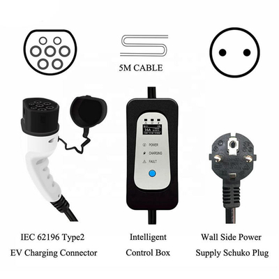 Portable EV-Ladegerät für Elektrofahrzeuge 16A Stromverstellbares Iec 62196 Typ2 Evse