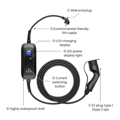 Startseite/Kommerzielles tragbares EV-Ladegerät mit IP66-Bewertung und verstellbarem Strom 6A/16A
